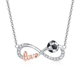 CRWENG Infinity Necklace for Women 925 Sterling Silver Infinity Pendant Necklace with Football/Basketball/Rugby Love Necklace Jewellery Gift for Woman, Sterling Silver, Zircon