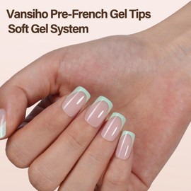 150Pcs French Gel Nail Tips, Vansiho Short Square Nail Tips, Blue Pre-French Tips Press on Nails, Soak Off Soft Gel Acrylic Fake Nails for Nail Art DIY 15 Sizes