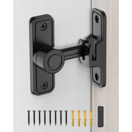 Heavy Duty Gate Latches 90 Degree Right Angle Barn Door Lock, Anti-Theft Sliding Door Lock Latch for Wooden Fence Garden Bathroom Outdoor Garage Window Include Screw (Black)