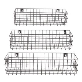 Farmlyn Creek Wall Storage Basket Organizer - Black Metal 3-Piece Set (Small, Medium & Large) - Wire Baskets for Wall - Space-Saving Kitchen & Bathroom Storage