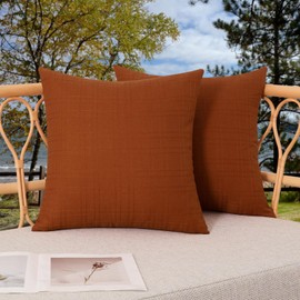 Kevin Textile Pack of 2 Outdoor Waterproof Pillow Covers Checkered Decorative Cushions Sham Throw Pillowcases Shell for Patio Tent Garden Couch Bed Sofa 16x16 Inch Burnt Orange