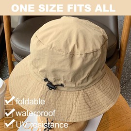 Fishing Hat with String Waterproof Women Men Adjustable Safari Hat Windproof Bucket Hat Beach Fishing Hat Khaki