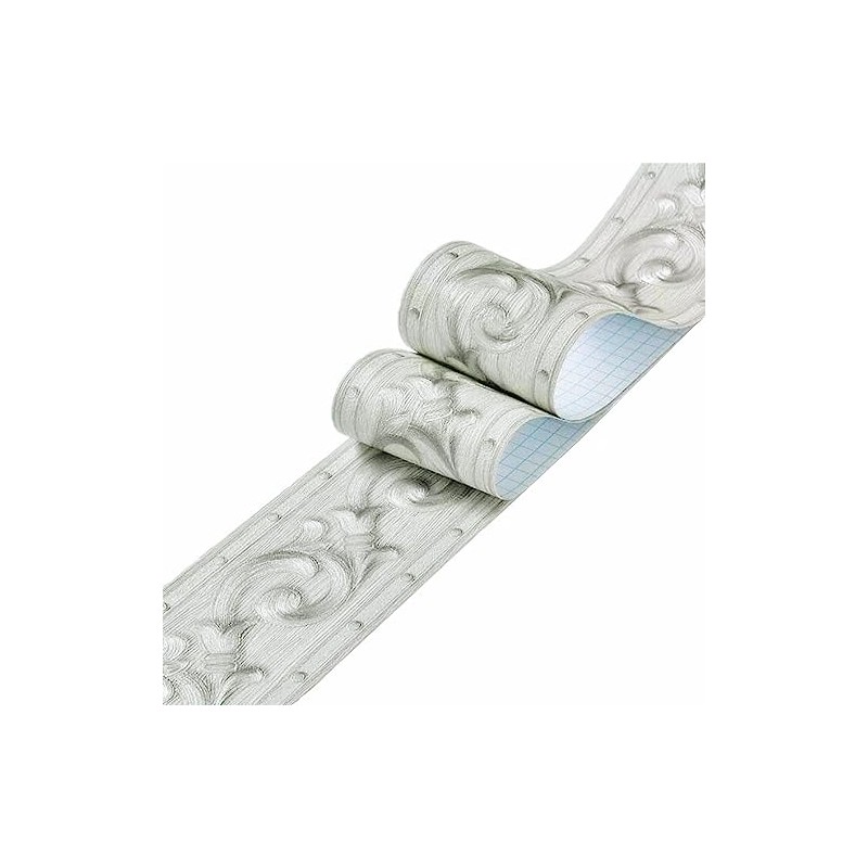 DHHOUSE 3D Silver Grey Wallpaper Border， Peel and Stick Embossed