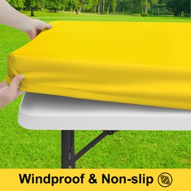 Smiry Picnic Table Cover with Bench Covers, Waterproof Elastic Fitted Polyester Tablecloths for 8 Ft Rectangle Tables, Washable Windproof Tablecloth for Camping, RV & Outdoor (Yellow, 30x96 Inches)
