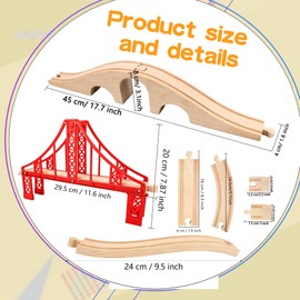 10 Pack Wooden Train Track Bridge Wood Train Expansion Straight Wooden Tracks Accessories Compatible with Most Railway