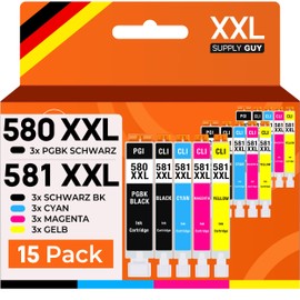 Supply Guy 580XXL 581XXL Druckerpatronen kompatibel mit Canon PGI-580 CLI-581 Patronen passend für Pixma TS705 TS705a TS6350 TS6350a TS6351 TS6351a TS6300 TR8550 TS9550 Multipack 15 Tintenpatronen