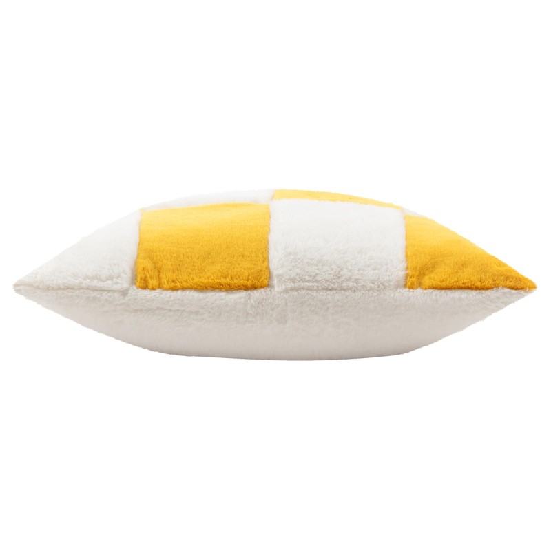 Heya Home Cozee Check Faux Fur Cushion Cover, Yellow