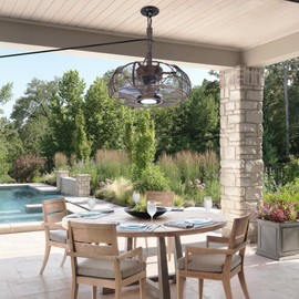 Kuailkag 15" Plug In Ceiling Fan for Outdoor, Portable LED Gazebo Fan With Remote and Hook, Hanging Patio Ceiling Fan With Light for Outside Porch Yard Garage(Bronze)