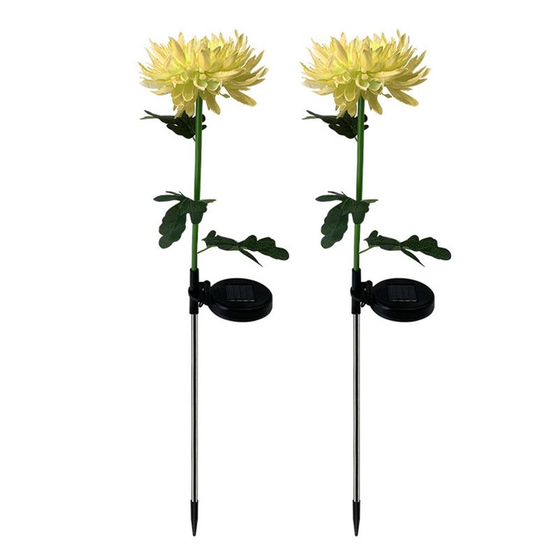 2 Pack Outdoor Solar Lights Outdoor Waterproof Chrysanthemum Flowers Stake
