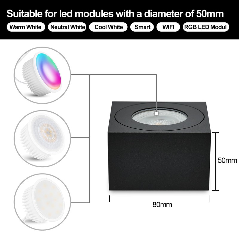 KYOTECH LED Surface-Mounted Spotlight Flat IP44 Black Surface-Mounted Ceiling Light