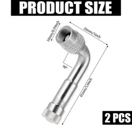 Tire Valve Extension, 2 Pcs 90 Degree Brass Valve Stem Extenders Adaptor Metal Valve-Stem Extensions Universal for Passenger Cars, Bicycles, Motorcycles, RV, Trailers (Silver)