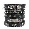 Tashce Pack of 5 Black Leather Bracelet Men's Braided Wide