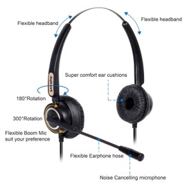 VoiceJoy Call Center Noise Cancelling Corded Binaural Headset Headphone with Mic Microphone with USB Plug for Computer and Laptop, Volume Control and Mute Switch
