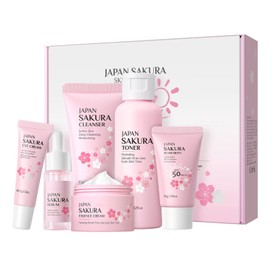 Sakura Skin Care Sets Birthday Gifts for Women,Travel SkinCare Set Gifts for Teenage Girls-Cleanser,Toner, Serum, Eye Cream, Essence Cream,Sunscreen, Skin Care Sets & Kits for All Skin Types-6PCS