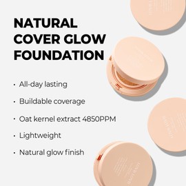 LOVB LOVB LOVB LOVB Natural Cover Glow Cushion Foundation | Korean Foundation Makeup | Long-Lasting Buildable Coverage | Lightweight and Moisturizing | Flawless Finish 0.42oz (23N Natural Beige)