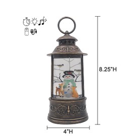 Victory Creative Seasonal Greeting Illumination Snowman Musical Water Globe Lantern 8.5" Glitter Spinner Battery Operated Timer & USB Light Up Xmas Snow Globe Home Decor