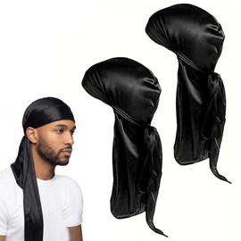 2 PCS Durag for Men, 100cm Extra Long Hairband Durags for 360 Waves, Premium Breathable Pirate Headwraps Cap for Men Women, Soft Turban Bandana Hair Accessories for Braids, Locs & Hip-hop Style