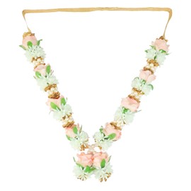 Artificial Mala Rose Flower Ribbon Garland Haar for Idol God Statue Accessories with Bead Pooja Sringar Article Ornament for Indian Traditional Festival Decoration Home Decor(Size:-10")(White,Orange)