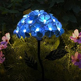 Roaming Light Solar Hydrangea Stake w/26 Lighted LEDs, Solar Garden Decorations Metal Ground Stake Included, 3colors, Wonderful Outdoor Flower Stake Decorations(Blue)