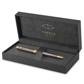 Parker Sonnet Ballpoint Pen | Grey Lacquered with Gold Trims | Medium Tip | Refill Pack Black Ink | Gift Box | Perfect Graduation Gifts