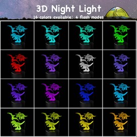 Fanimyholy 3D Nachtlicht Dinosaurier Led, Dino Lampe 3D, Dinosaurier Nachtlicht für Kinder, Mit Tyrannosaurus Rex-, Triceratops- und Pterodactyl-Motiven, 16 Frei wählbare Farben, Touch-Schalter