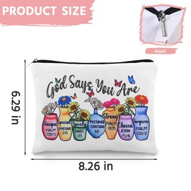 Christian Floral Makeup Bag for Women God Says You are Cosmetic Bags Bible Verse Storage Bag Christmas Birthday Gifts for Women Encouragement Inspirational Travel Toiletry Bag with Zipper