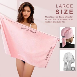 Bigger Size Microfiber Hair Towel Wrap for Women - Fast Drying Hair Turbans Microfibre Hair Towel for Long, Thick, Curly Hair - Super Soft Hair Wrap Towels with Elastic Strap H HOME-MART(Grey)