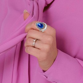 DALEGEM Crescent Moon Topaz Ring for Women,S925 Sterling Silver Pyramid Waterdrop Shaped Crystal Birthstone Gemstone Boho Ring Jewelry (Ring_Blue, 7)