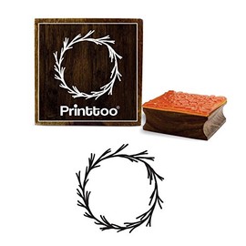Printtoo Diary Card Round Wreath Pattern Square Wooden Rubber Stamp Craft Textile-2 x 2 Inches