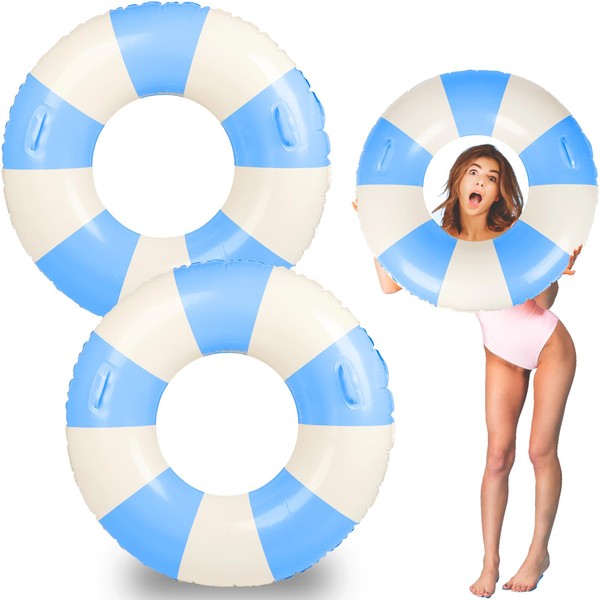 2PC Large Swim Ring Pool Floats Adult 35 Inch Blue