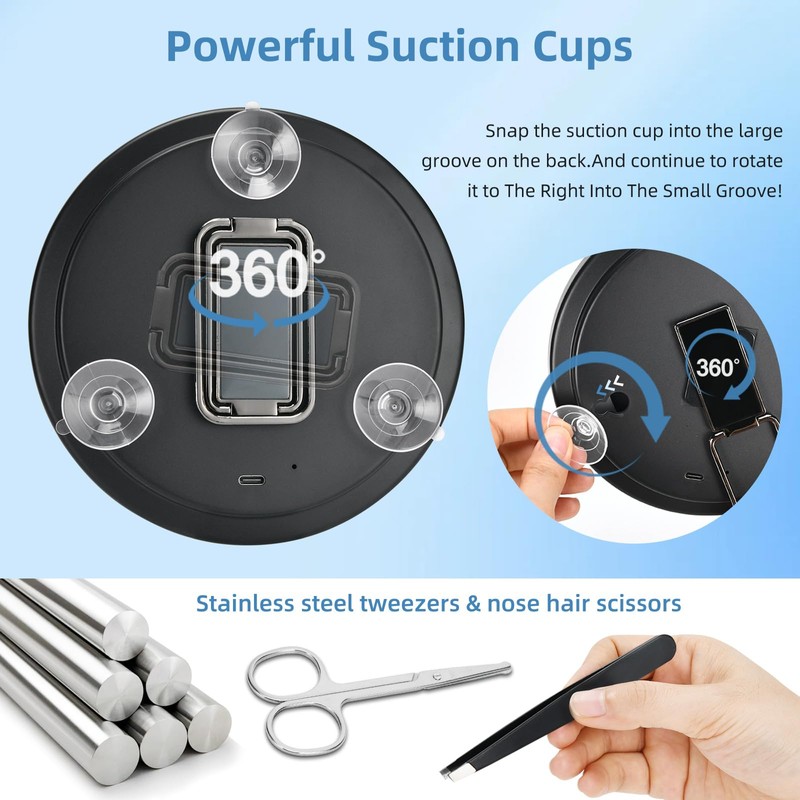 saiggnyy 6" 30X Magnifying Mirror with Light Suction Cup,Led Close