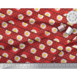 Soimoi Red Velvet Fabric Stripe,Square & Daisy Floral Printed Craft Fabric BTY 58 Inch Wide