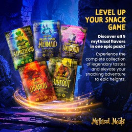Mythical Meats Exotic Beef Jerky Sampler Pack - 5 Unique Flavors, 2 Oz Snack Bags of Hand-Cut Premium Jerky, MSG Free