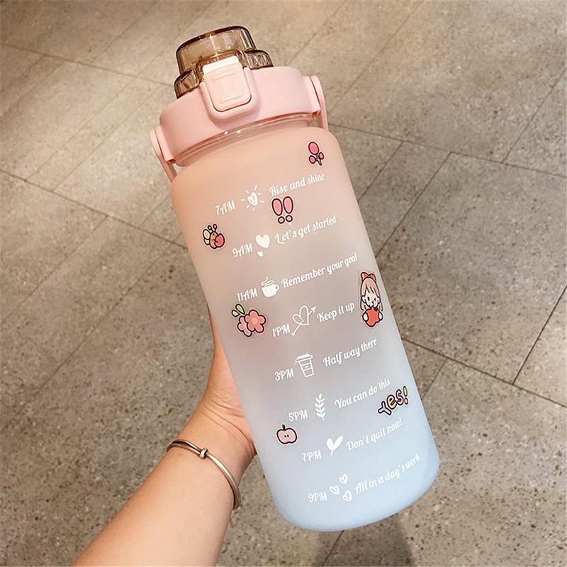2L Sports Water Bottle Large Capacity Straw Time Motivational Fitness