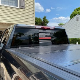 Xinghe for 2019-2025 Chevy Silverado GMC Sierra, Rear Middle Window Red Line American Flag Decals, American Flag Center Window Decal, Matte Black Patriotic Vinyl Sticker