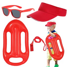 WoRuyKot 4 Piece Lifeguard Costume, Lifeguard Costume Set, Lifeguard Set Men, Lifeguard Visor, Sunglasses, Sports Whistle, Buoy, for Adults Fancy Dress Costume, Carnival Men & Women