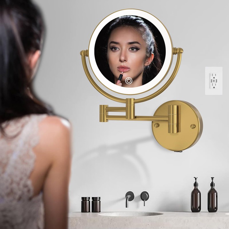 LEDOOLE 8” Wall Mounted Makeup Mirror 1X/10X Magnification, Rechargeable 2