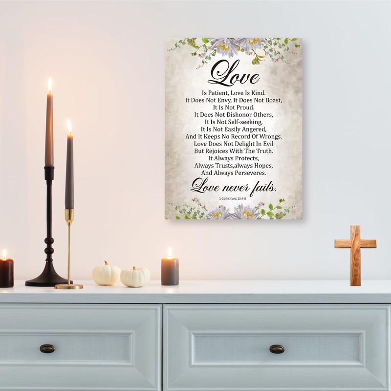 1 Corinthians 13:4-8 Wall Art,Love is Patient Religious Framed Canvas