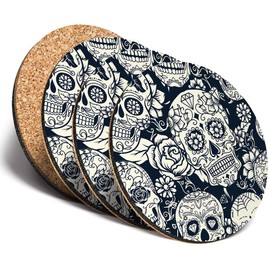 Destination Vinyl ltd Great Coasters (Set of 4) Round - Sugar Skulls Pattern Mexican Mexico Drink Glossy Coasters/Tabletop Protection for Any Table Type #8524