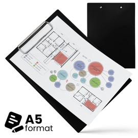 Netuno 1 x Clipboard A5 with Clip Black Writing Board with Metal Clamp Hard Plate Plastic Writing Case Writing Pad Clipboard DIN A4 Document Holder Writing Board with Clip