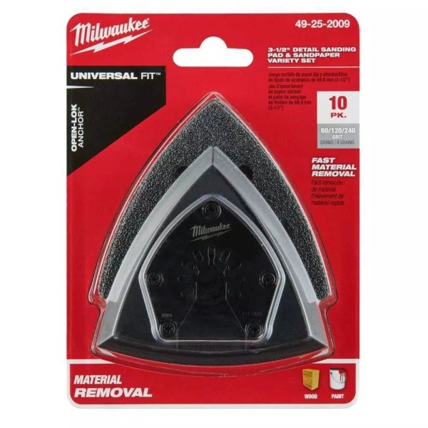 Milwaukee 49-25-2009 OPEN-LOK 3-1/2'' Triangle Sanding Pad with Asst Sandpaper