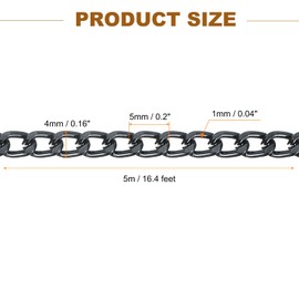 sourcing map 16.4Feet Aluminum Link Chain, Link Cable Chain Oval Plated Chain Bulk Craft Making Chain Roll for DIY, 5x4x1mm, Dark Gray