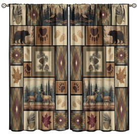SHElifestyle Rustic Moose Deer Curtains, Rustic Moose Deer Retro Rustic Cabin Cottage Elk Pine Lodge Country Style Farmhouse Blackout Windows Door Curtain for Bedroom Living Room 42x45in