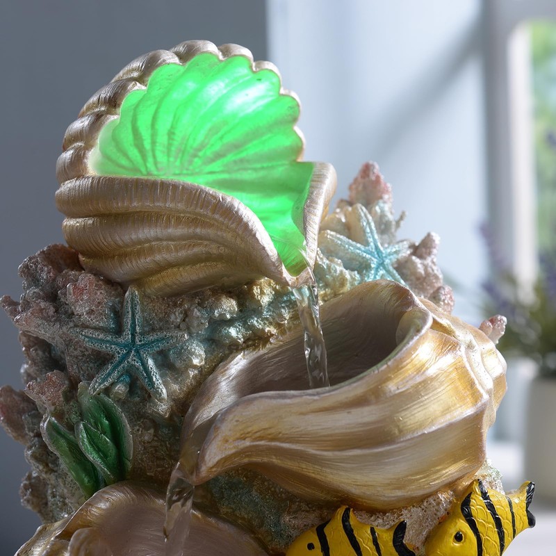 GOSSI Themed Coral Shell Fountain Tabletop Home Décor Indoor Desktop