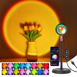 MeRGBW-Home MeRGBW-Home Sunset Lampe, 21 Farben Sonnenuntergang Lampe, USB-Anschluss Sonnenlicht LED Projektor, 180 Schwenkbares, Druckknopfschalter und APP-Steuerung fr Party-Schlafzimmerdekor Fotos, Selfies