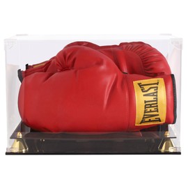 DisplayGifts Display Case Holder Showcase with Stands for Boxing Glove Baseball Mitt UV Protection Mirror Background Horizontal Stand (Gold Plated Riser Stand)