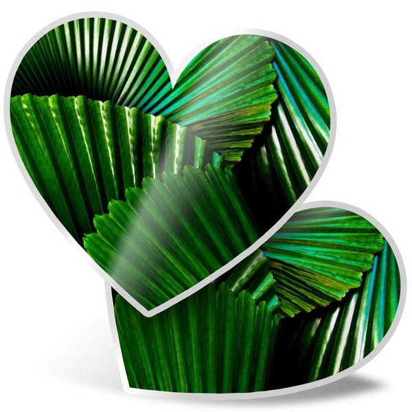 2 x 7.5cm Heart Stickers - Pleated Leaves Fan Palm