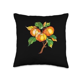 Persimmon Fruit Stained Glass Throw Pillow