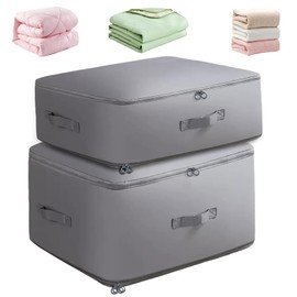 2Pcs Ultra Space Saving Self Compression Organizer, 2024 Upgrade Space Saving Compression Organizer, Space Saver Quilt Compression Storage Bag, Premium Comforter Storage Bag Bedding Storage Bag-Beige