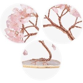 mookaitedecor Rose Quartz Crystal Tree with Agate Slices Base, Feng Shui Gemstone Tree Healing Crystals Tree of Life Decoration Spiritual Gifts, 7.6-10.2 cm High